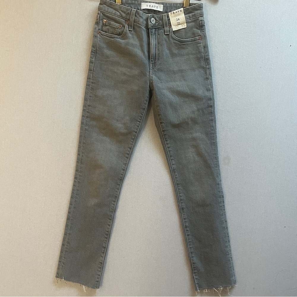 TRAVE Irina Slim Cropped Raw Hem Button Fly Gray Jeans Size 24